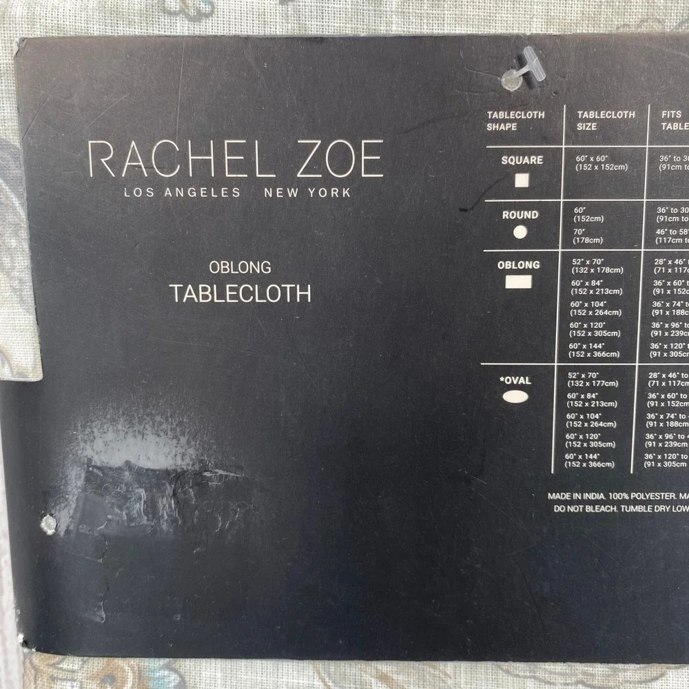 Rachel Zoe Tablecloth 60x104 Blue Grey Floral Paisley Medallion Boho Shabby Chic